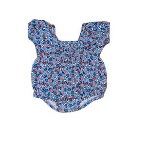 Disney Minnie Mouse 3-6M Blue Smocked Romper Strawberry Floral Baby Girl